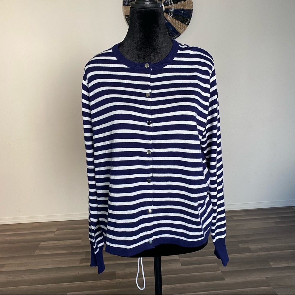 Cable and gauge Navy and White Striped Cardigan size XL